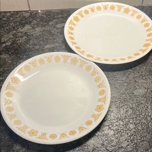 Set of 2. Corelle Butterfly Gold salad/dessert plates. 8.5”. No chips or cracks